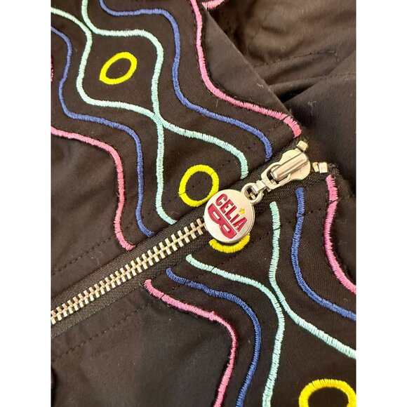 CeliaB Umi Black Tie Shoulder Embroidered Ruffle Midi Dress NWOT - Size S - Picture 11 of 11